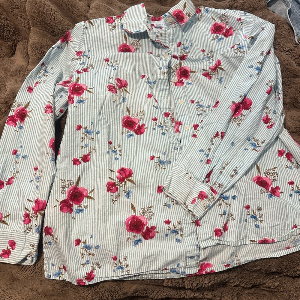 Skyline Collection-Blue striped and Floral Button Down Shirt